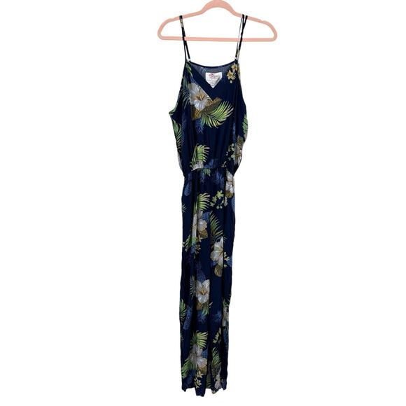 Hawaii Hangover Spaghetti Strap Jumpsuit Size Medium Blue Floral Rayon NEW - Picture 14 of 14
